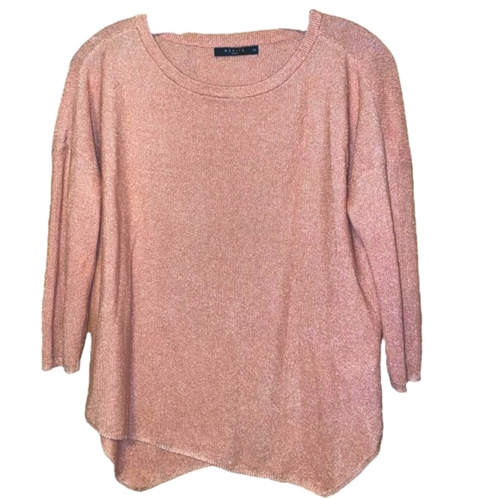 Mojito Size: XS Women Light Pink Dolman Sleeves Sweater Wide Crew Neckline